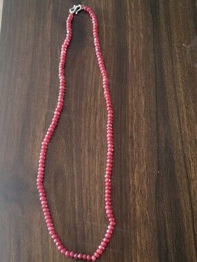 New Ruby Faceted Rondelle Bead Necklace 925 Sterling Silver Clasp Unworn